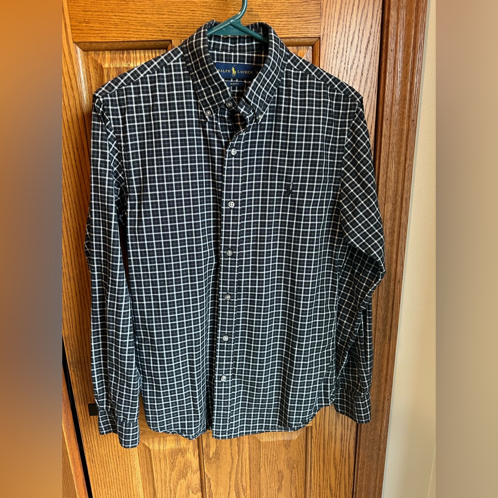 Ralph Lauren Slim Fit Black Button Down Shirt Size Small Cotton Long Sleeve